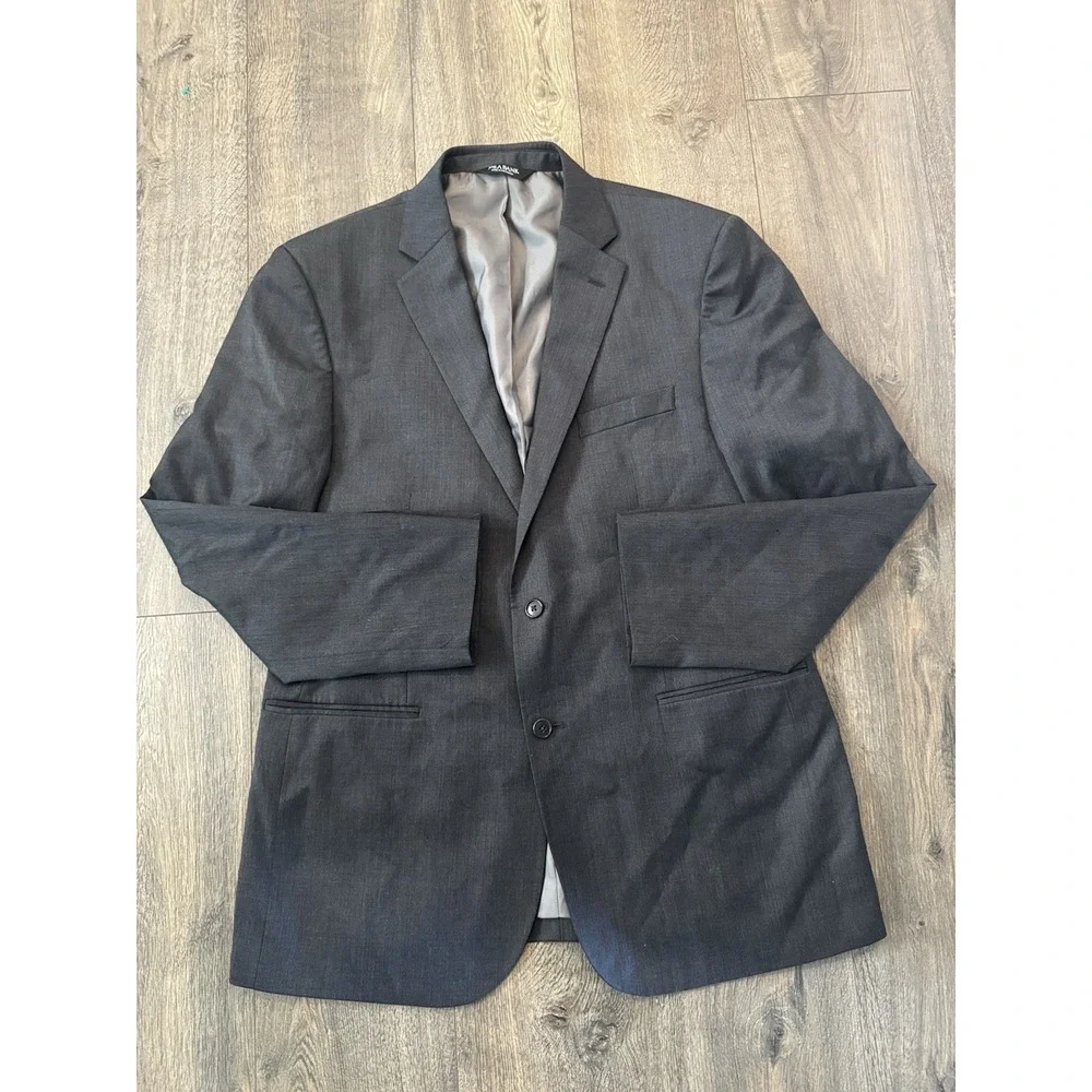 Jos A Bank Men's Sz 44R‎ Sport Coat Blazer Gray 100% Wool Suit Jacket USA Made